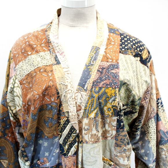 Nativewear Designs Cottagecore Patchwork Art Wear Beads Lined Kimono Blouse L - Picture 3 of 9